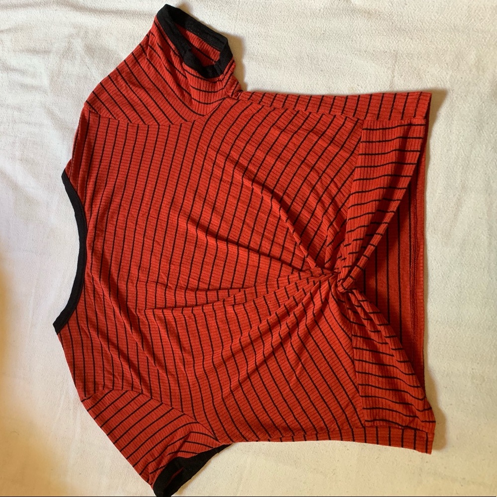 Red and Black Striped Tied Crop Top